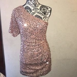 Sequence rose gold evening dress